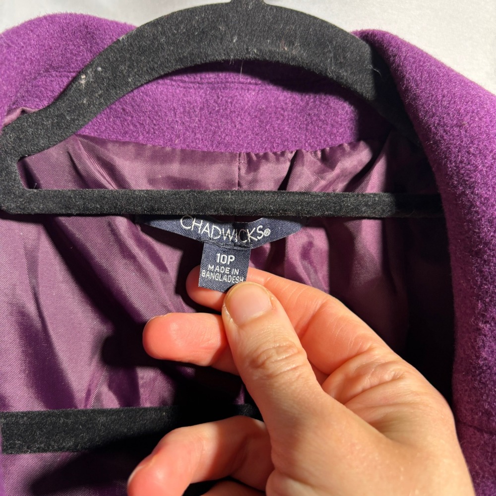 VTG CHADWICKS Purple Double Breasted Wool Blend Coat Womens 10P - Picture 3 of 8